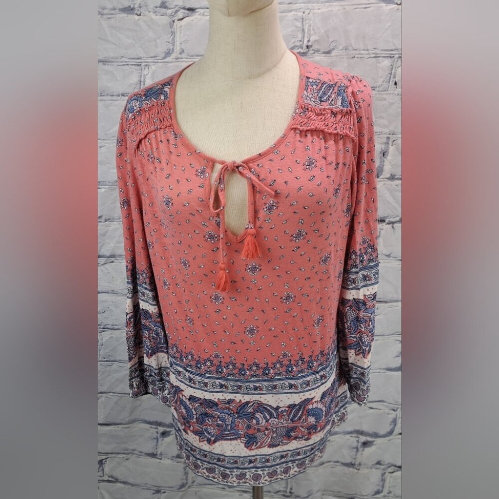 NWT Lucky Brand Women's Swing Top Lace Up Blouse Farm Boho Paisley Hippie Medium